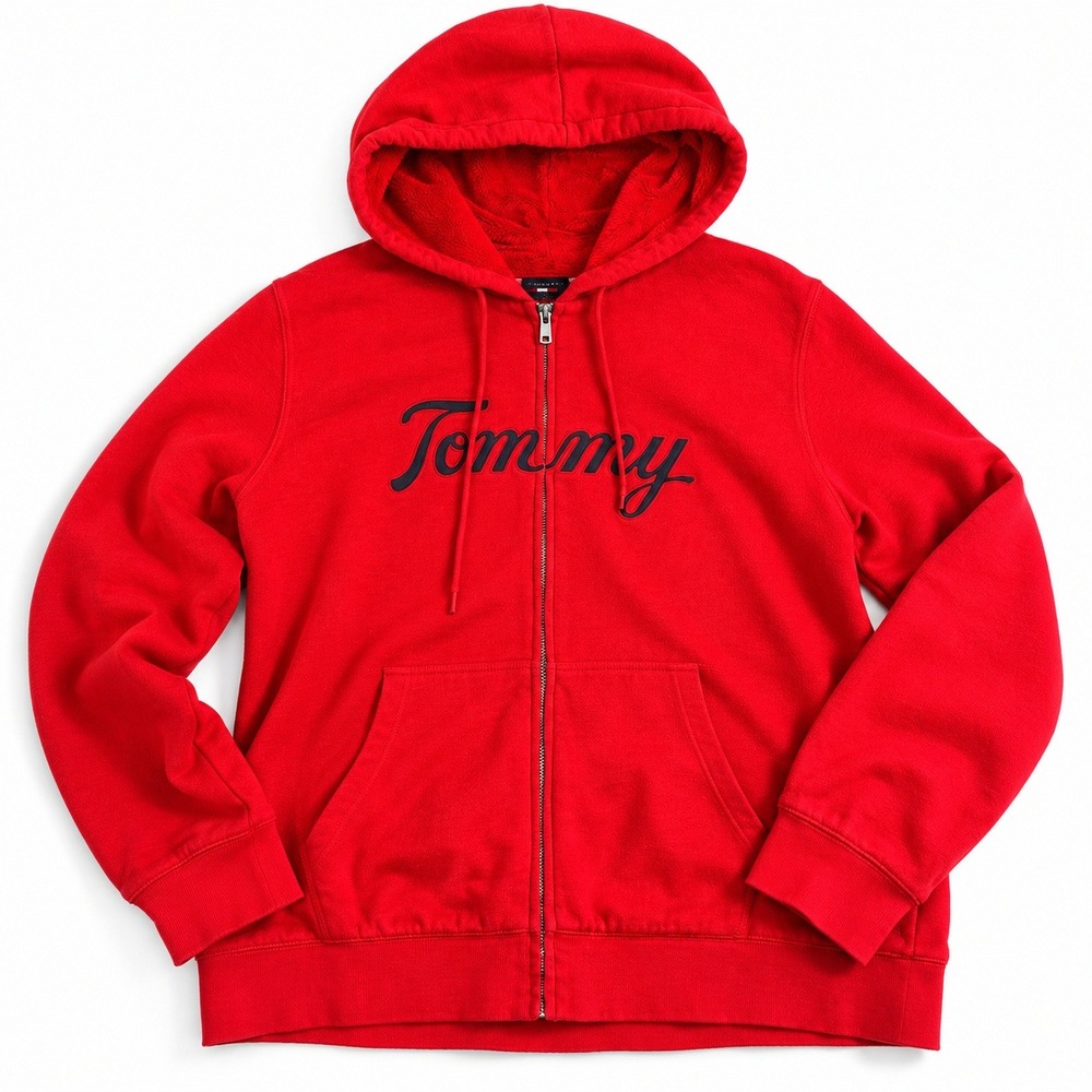 Tommy Hilfiger Full Zip Sherpa Lined Hoodie Red Mens XL Long Sleeve